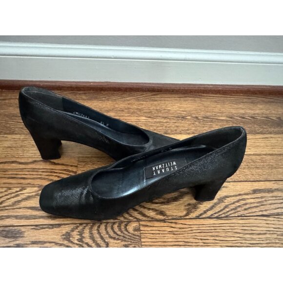Stuart Weitzman Black Square Toe Heels Size 8.5 - Picture 7 of 8